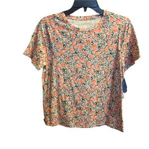 Westbound women’s Small orange floral print cotton short sleeve T-shirt
